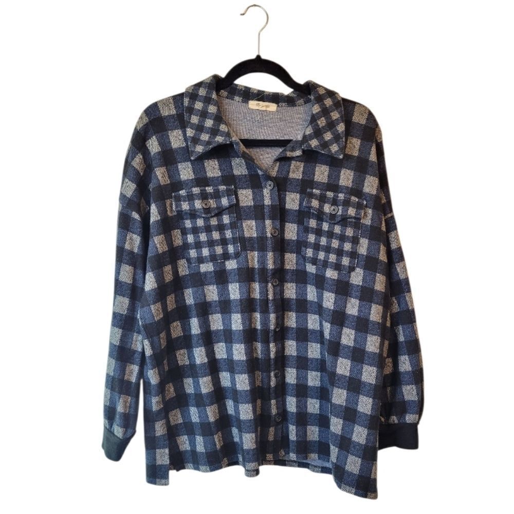 Madewell Women's Blue & Grey Plaid Shirt Jacket Size L